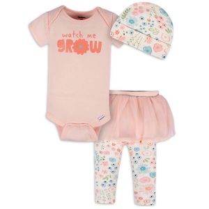 Gerber newborn 3pc baby girl outfit: bodysuit, tutu leggings and cap